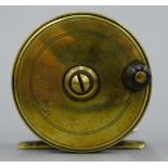 A 2 1/2 '' brass trout reel by Arthur Allan Ltd, Glasgow, stamped ARTHUR ALLAN LTD GLASGOW, 1890's.