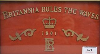 A fret cut plaque, inscribed ''Britannia Rules the Waves''. 30.5 x 18 cm.