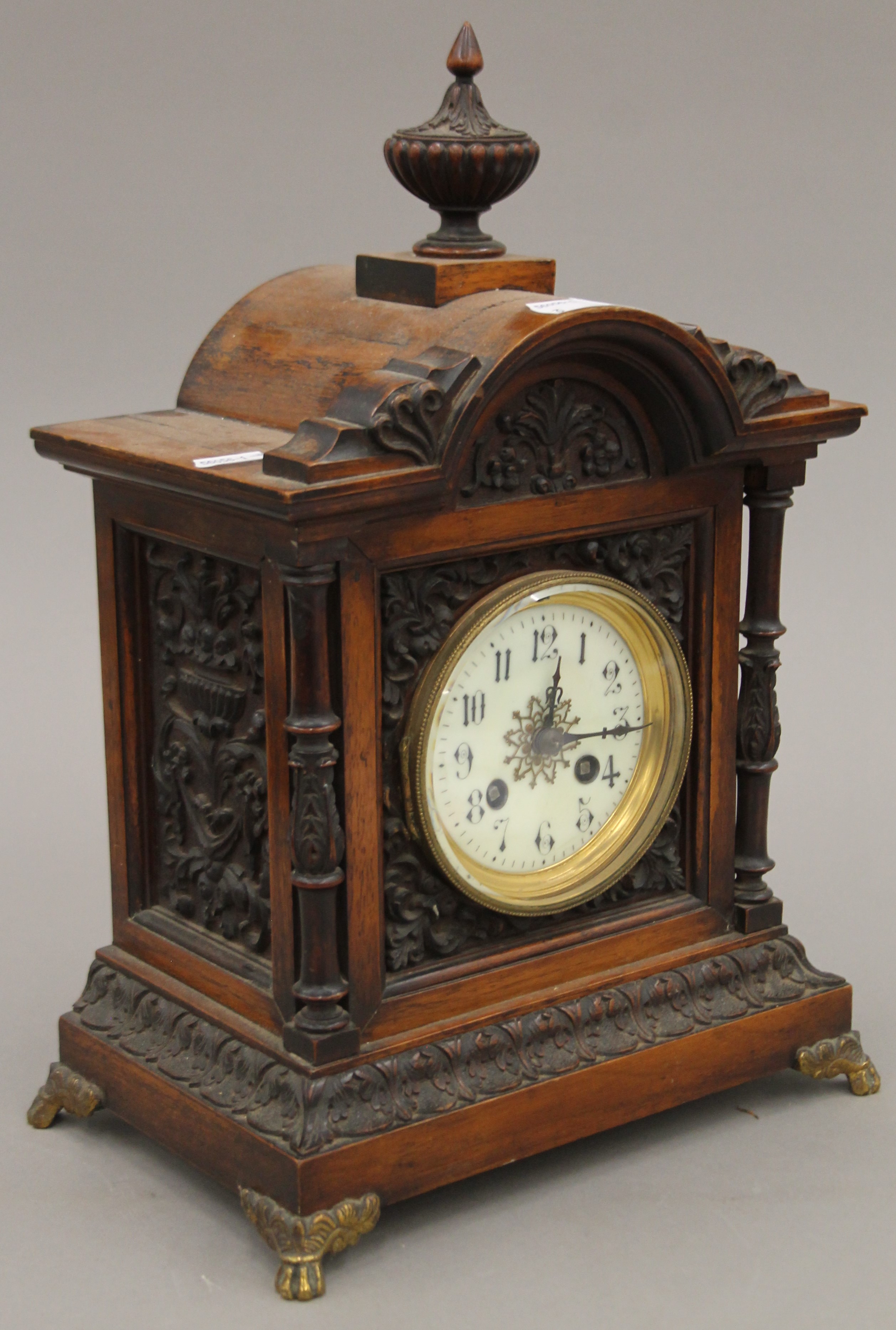 A Victorian walnut mantle clock. 36 cm high. - Image 4 of 8