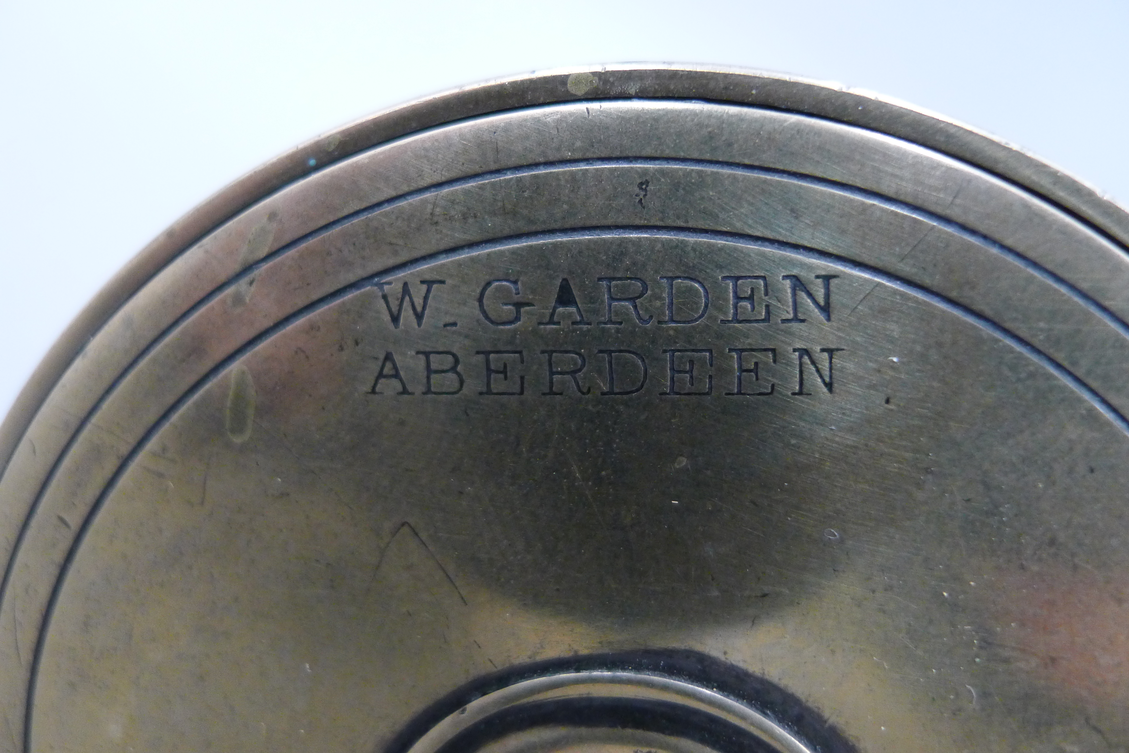A 2 1/2 '' all brass fly reel, stamped W GARDEN ABERDEEN, 1890's. - Image 4 of 4