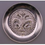 A Russian 830 silver dish. 10.5 cm diameter. 28.1 grammes.