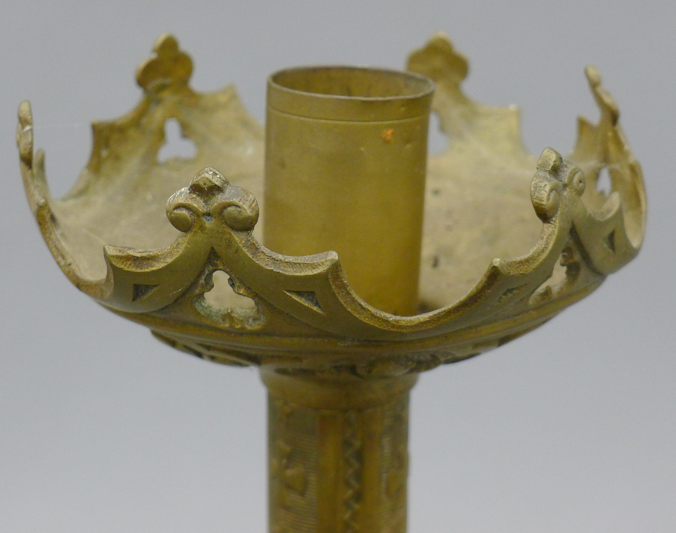 A pair of ornate brass altar candlesticks. 56 cm high. - Image 3 of 6