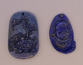 Two lapiz pendants. The largest 4.5 cm high.