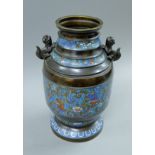A 19th century cloisonne and bronze vase. 37 cm high.