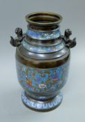 A 19th century cloisonne and bronze vase. 37 cm high.