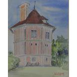 JOHN BRIDGESTOCK, Octagonal House, watercolour, framed and glazed. 29.5 x 40 cm.