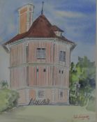 JOHN BRIDGESTOCK, Octagonal House, watercolour, framed and glazed. 29.5 x 40 cm.