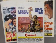 A quantity of Belgian movie posters, including Cromwell with Richard Harris and Alec Guinness.