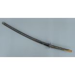 A late 19th/early 20th century Japanese Katana sword, in leather scabbard. 108 cm long overall.