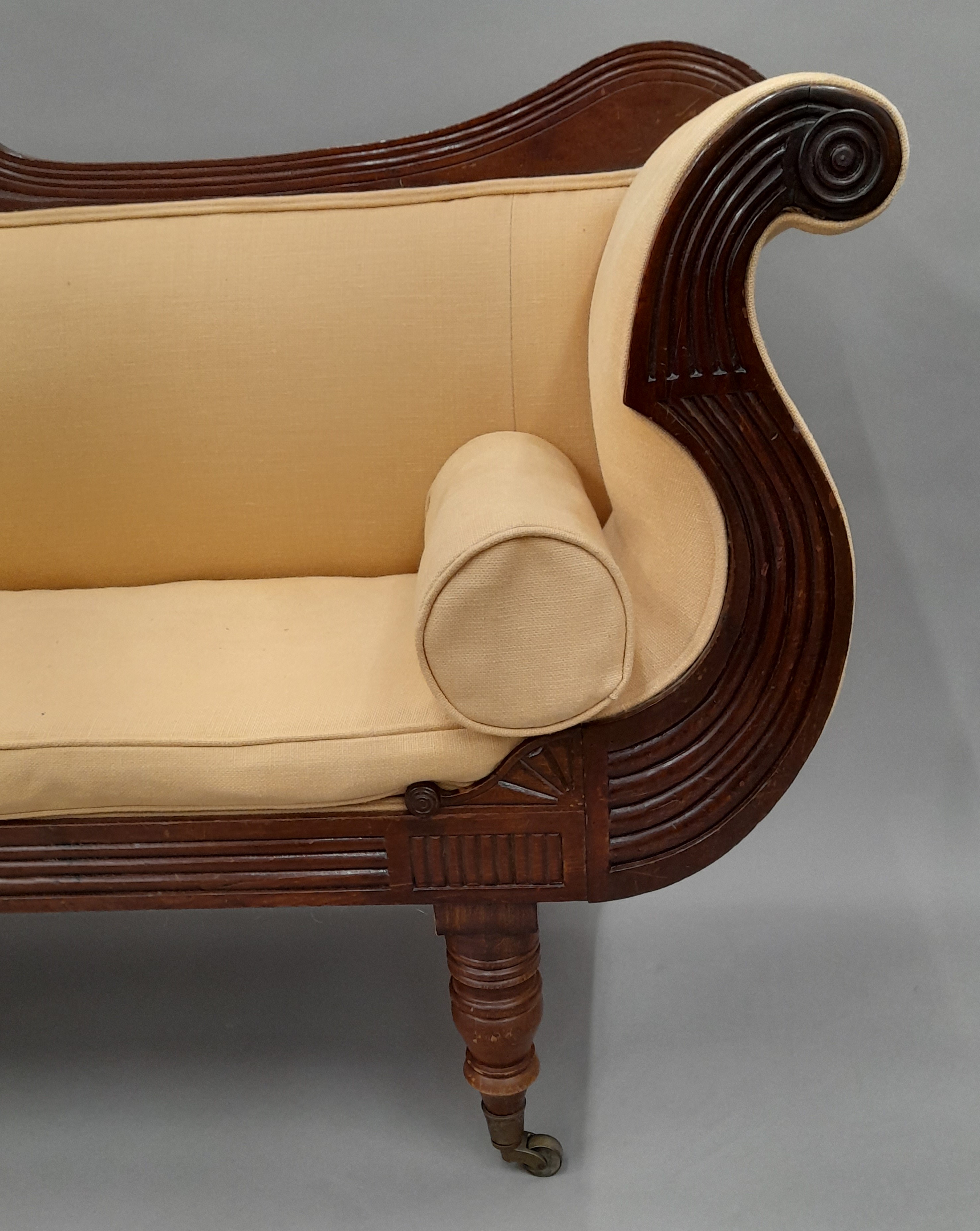 A 19th century upholstered mahogany settee. 192 cm long. - Image 5 of 6