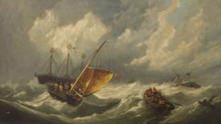 PETER CORNELIS DOMMERSON (1833-1918) Dutch, Shipping in Stormy Sea, oil on canvas, signed, framed.