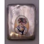 A silver cigarette case depicting a cat. 8 cm high. 71.2 grammes total weight.