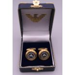 A pair of Emporio Armani cufflinks, boxed. 2 cm diameter.