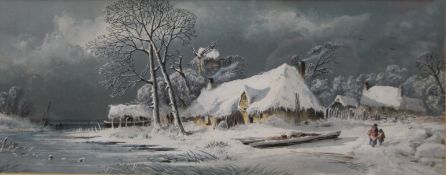 G J KNOX (1810-1897), Winter Scene, watercolour, framed and glazed. 51.5 x 20 cm.