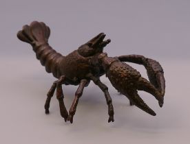 A bronze model of a crayfish. 10 cm long.