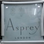 An Asprey etched glass panel and printing screen. The former 53 x 53 cm.
