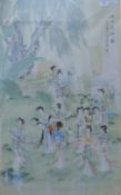 CHINESE SCHOOL, a watercolour of Young Girls in a Garden, framed and glazed. 49.5 x 80.5 cm.