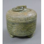 A hardstone round lidded box. 9 cm high.