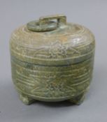 A hardstone round lidded box. 9 cm high.