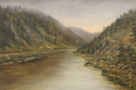 River Scene - Jack's Narrows, near Raystown Lake, Pennsylvania, oil on canvas,