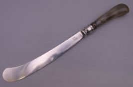 A Victorian agate handled silver knife. 28 cm long.