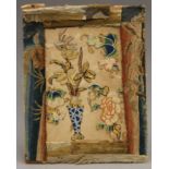 Chinese silk embroidered panels depicting flowers, stuck onto a board, unframed. 27.5 x 35 cm.