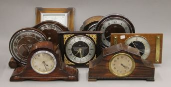 A quantity of various mantle clocks.