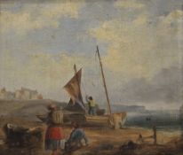 Fisherman, oil on panel, framed. 26.5 x 23 cm.