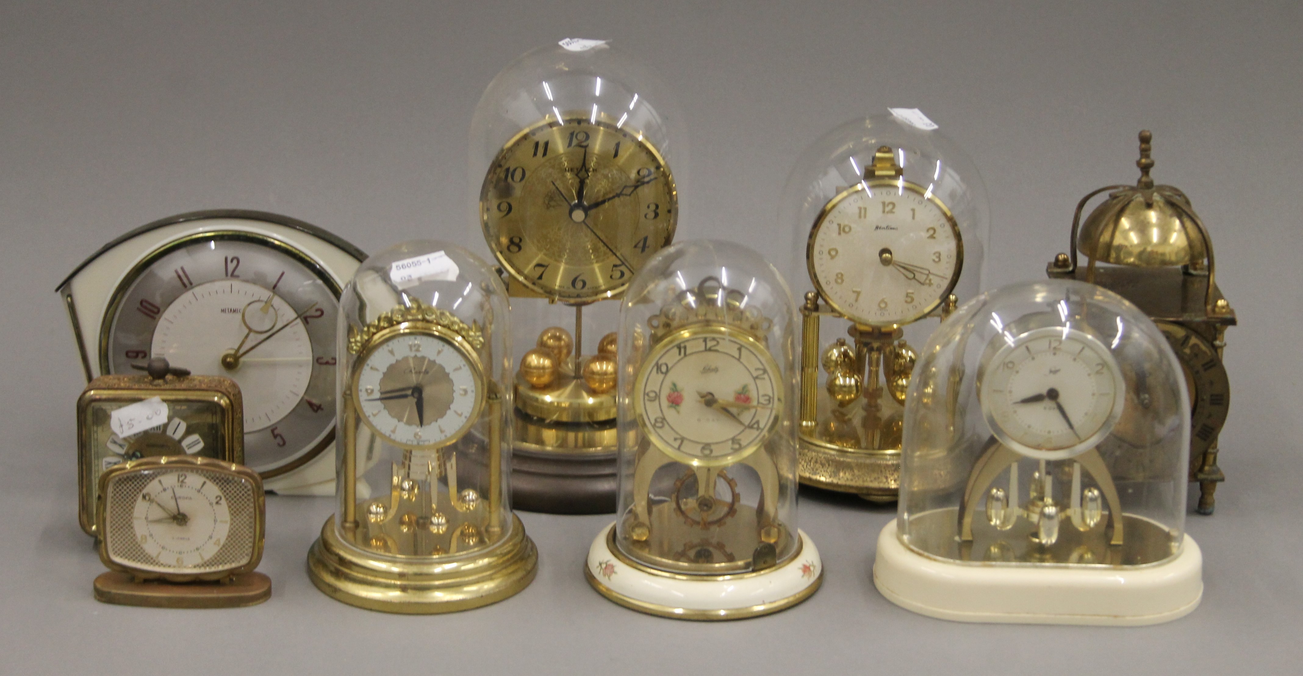 A quantity of various clocks.