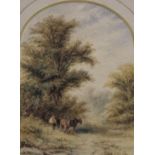 Manner of Miles Birkett Foster, Figure and Horses in a Woodland Clearing, watercolour,