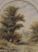 Manner of Miles Birkett Foster, Figure and Horses in a Woodland Clearing, watercolour,