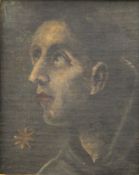 An antique oil on canvas, Portrait of a Man Staring at the Moon with a Star Below,