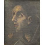 An antique oil on canvas, Portrait of a Man Staring at the Moon with a Star Below,