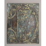 A small bronze plaque. 12 cm wide.