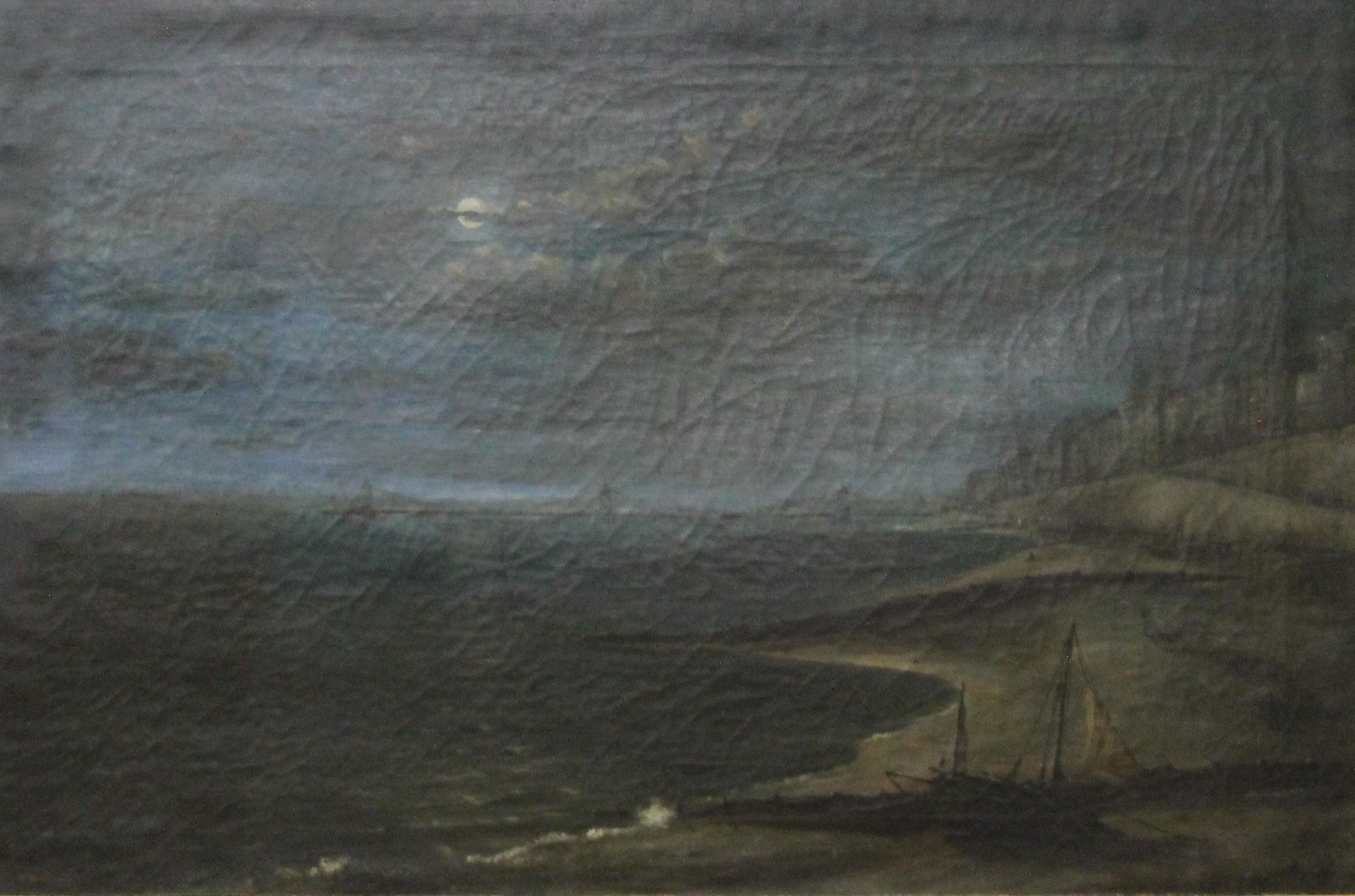 H M ASH, Moonlit Beach Scene, oil on canvas, framed. 75 x 50 cm. - Image 2 of 7