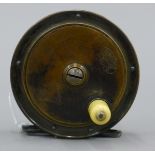 A Hardy's 3 '' Hercules Fly reel in bronzed brass, 1890's oval logo and rod in hand trademark.