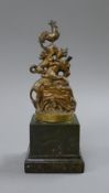 A bronze animal sculpture, mounted on a marble plinth base. 22.5 cm high.