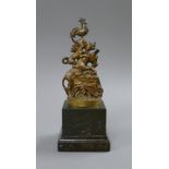 A bronze animal sculpture, mounted on a marble plinth base. 22.5 cm high.