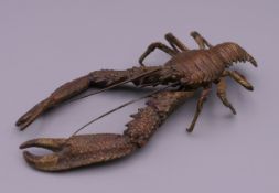 FRANZ BERGMAN (1861-1936) Austrian, a cold painted bronze model of a crayfish, stamped. 12.