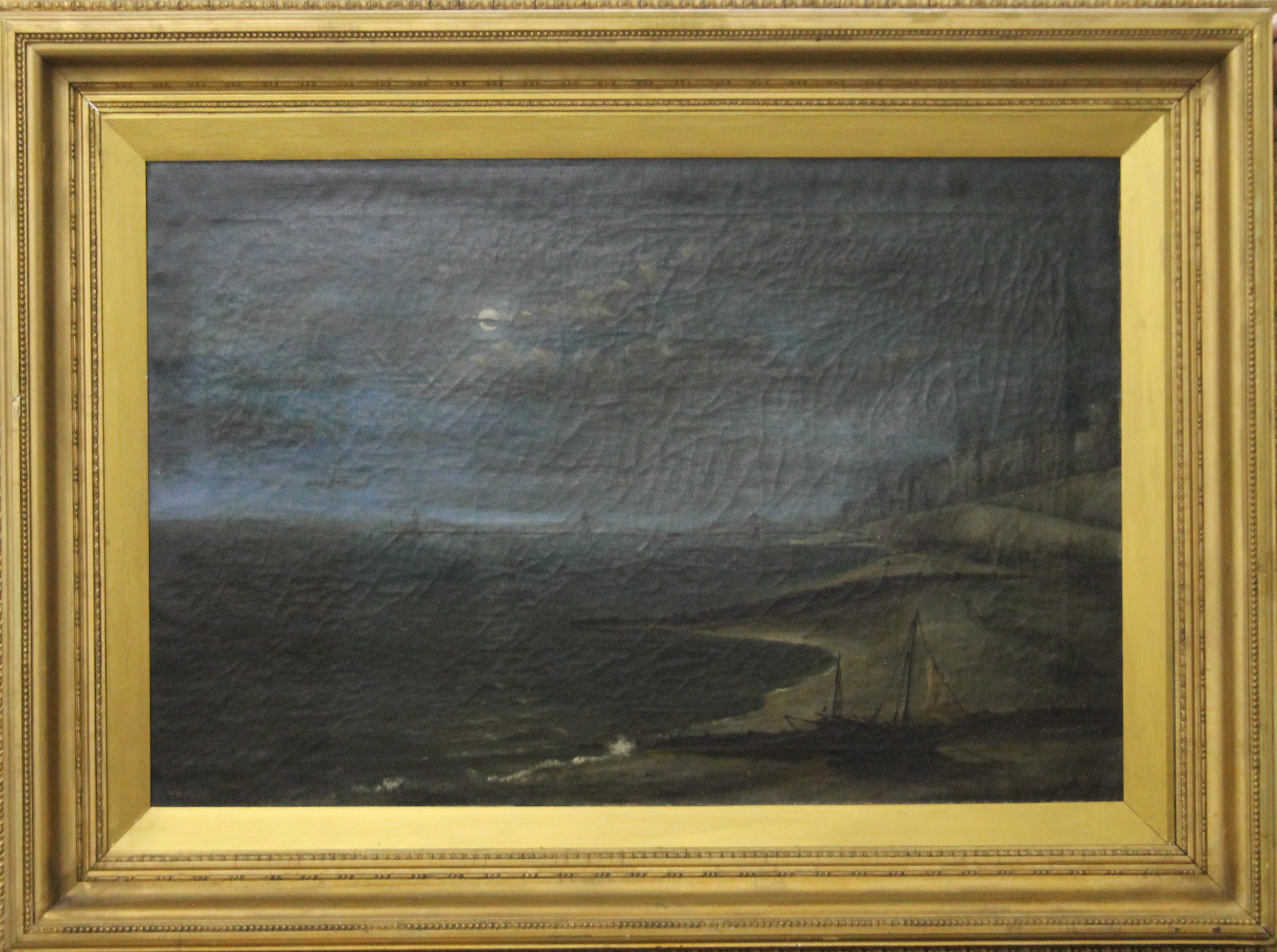 H M ASH, Moonlit Beach Scene, oil on canvas, framed. 75 x 50 cm. - Image 3 of 7
