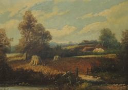 R PERCY, Farm Scene, oil on canvas, framed. 54.5 x 39.5 cm.