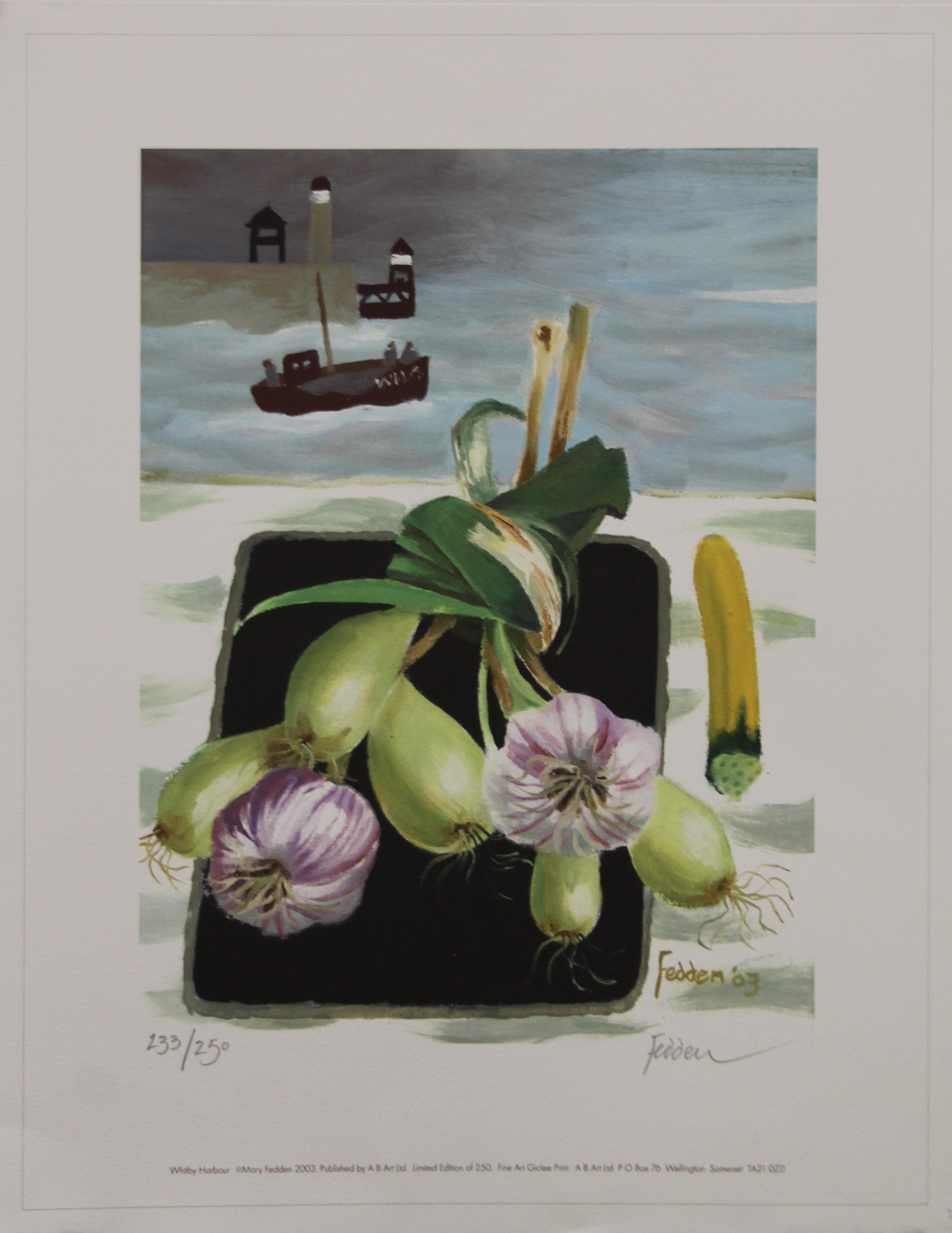 MARY FEDDEN (AR), Whitby Harbour, limited edition print, signed and numbered 233/250, unframed. - Image 2 of 4