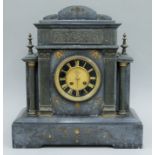 A Victorian black slate mantle clock. 41 cm high.