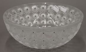 A Lalique R France Nemours pattern glass bowl. 25 cm diameter.