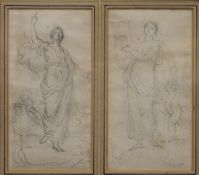 Manner of Bartolozzi, a pair of pencil drawings, housed in a glazed common framed.