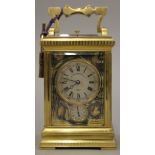 A 19th century French brass cased repeating alarm carriage clock.