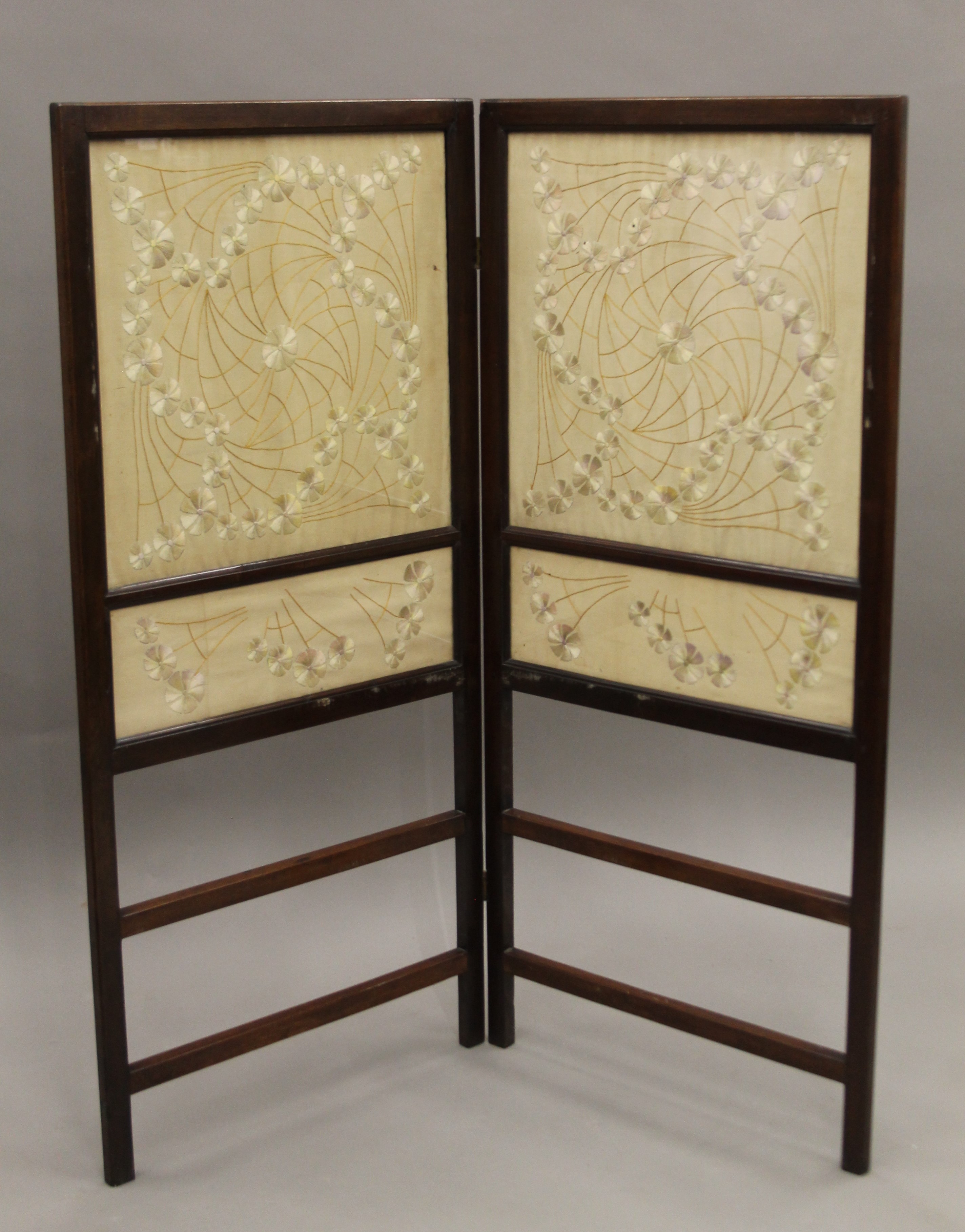 An Art Nouveau tapestry inset folding screen. 114 cm high. - Image 2 of 9