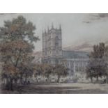 JOHN FULLWOOD, Westminster Abbey, etching, framed and glazed. 57 x 44 cm.