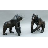 Two leather models of gorillas. Each 49 cm high 26 cm wide 44 cm deep.