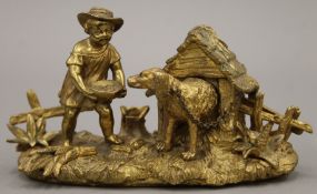 A 19th century gilt bronze inkwell. 17.5 cm wide.